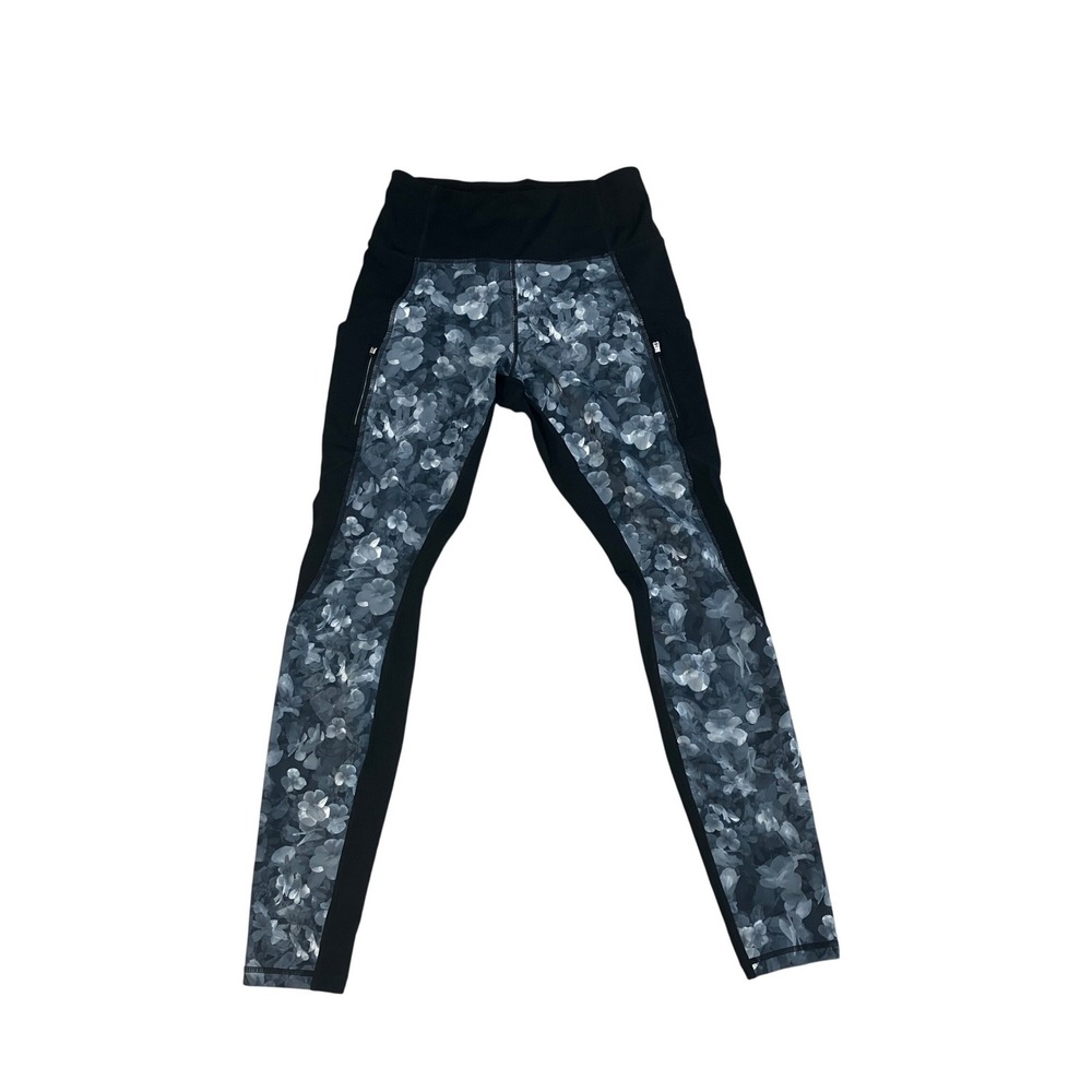 Athleta Womens Black Floral Print High Rise Activewear Leggings Pockets Size S